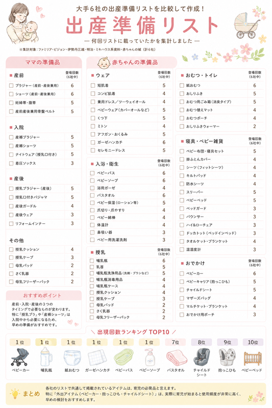 大手出産準備リストを比較して分かった